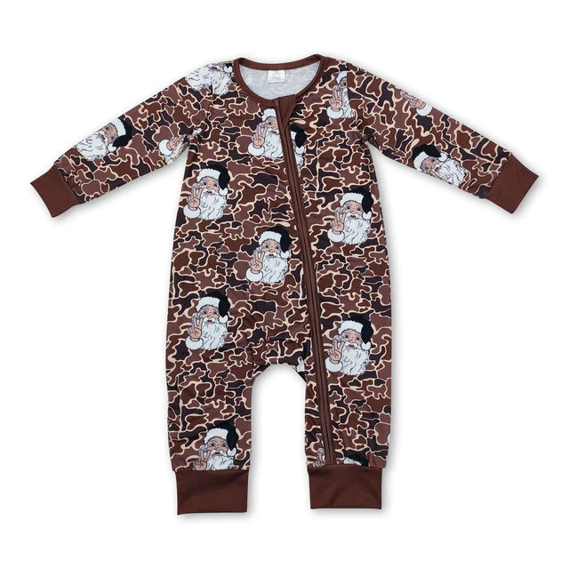 RTS NO MOQ Sibling milk silk Sibling Baby Boys Bamboo Southern Camo Dogs Ducks Hunting Zip Rompers