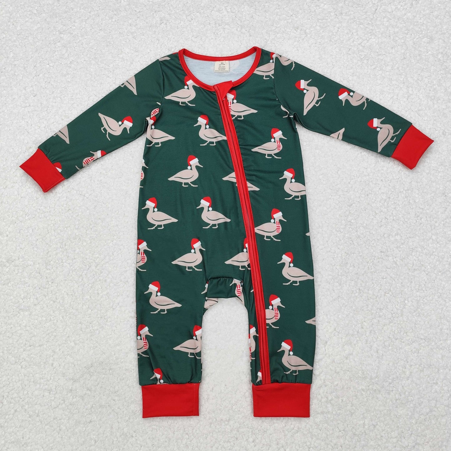 BAMBOO RTS NO MOQ ETA 5/7days Arrived LR1861 Modal Christmas Duck Green Zipper Long Sleeve Bodysuit
