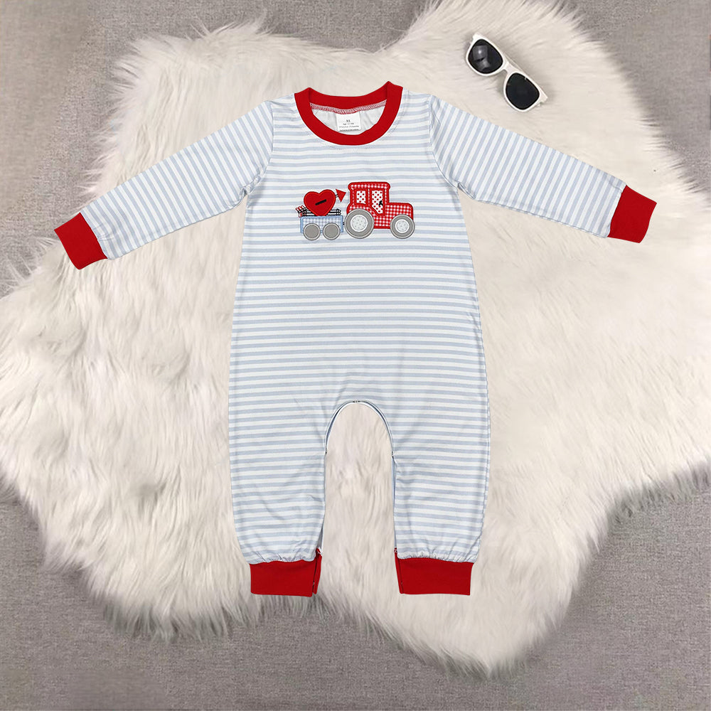 RTS NO MOQ Sibling Baby Boy clothes Embroidery valentine love long-sleeved rompers
