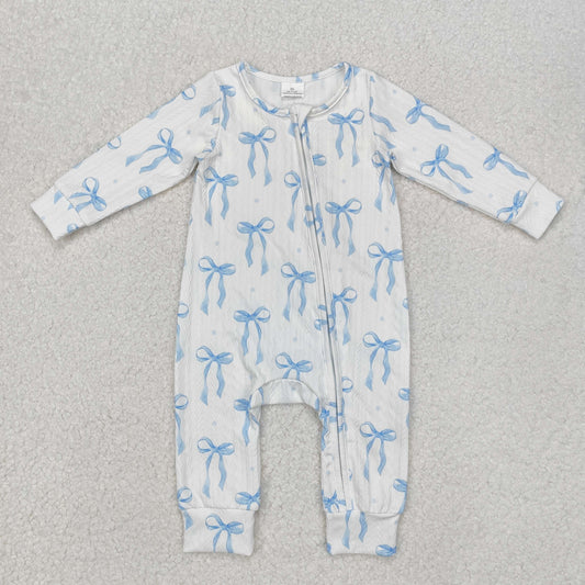 RTS NO MOQ ETA 5/7days arrived LR2070 Special fabric Blue bow pattern White zipper long-sleeved jumpsuit
