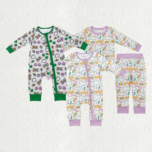 RTS Sibling baby girl clothes mardi gras long Sleeve pants sets and rompers