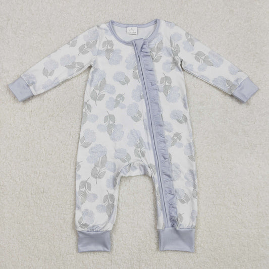 RTS NO MOQ ETA 5/7days arrived LR2157 Flower leaf blue lace zipper long-sleeved jumpsuit