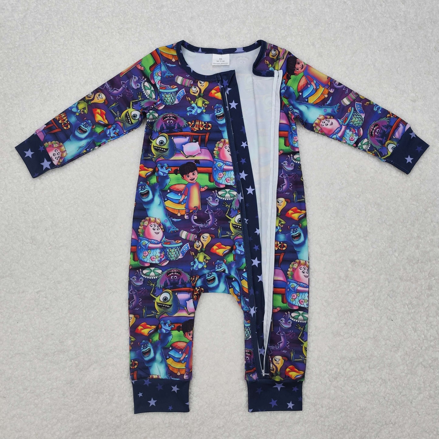 RTS NO MOQ（In Stock) LR2164 Monsters University purple zipper long-sleeved jumpsuit