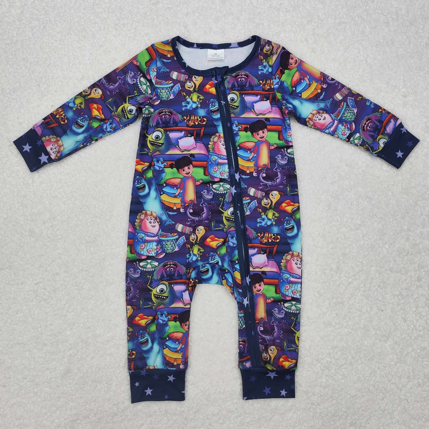 RTS NO MOQ（In Stock) LR2164 Monsters University purple zipper long-sleeved jumpsuit