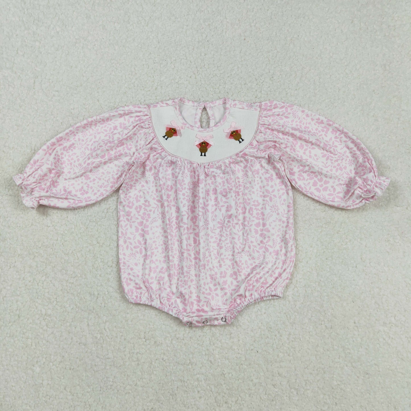 RTS Sibling baby girls clothes smocked embroidery halloween turkey long Sleeve rompers