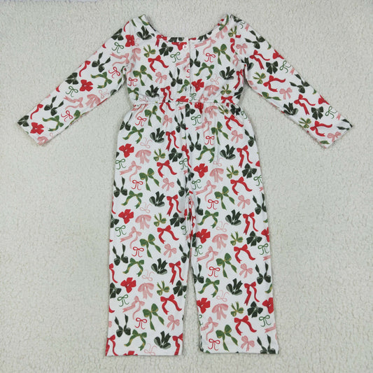 RTS NO MOQ LR2192 White long-sleeved jumpsuit with pink and green bow pattern