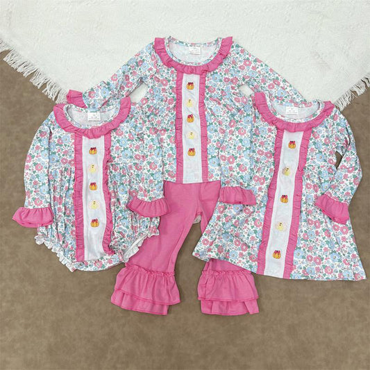 RTS Sibling baby girls clothes halloween thanksgiving embroidery long Sleeve pants sets and dress and rompers