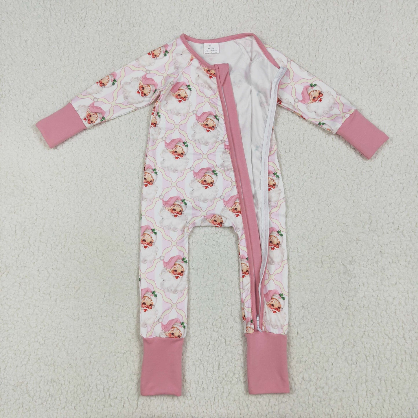 RTS NO MOQ（In Stock LR2224 Santa Claus plaid pink stripe zipper long-sleeved bodysuit