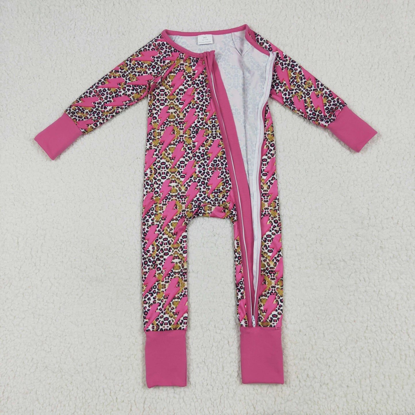 RTS NO MOQ LR2250 Rose red lightning leopard print zipper long-sleeved jumpsuit