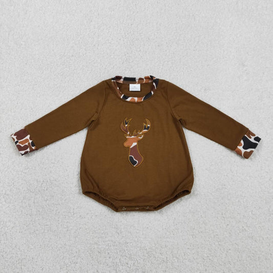 RTS NO MOQ LR2260 Baby Boys Brown Embroidery Camo Deer Rompers Hunting Outfit Cute Baby Boy Clothing