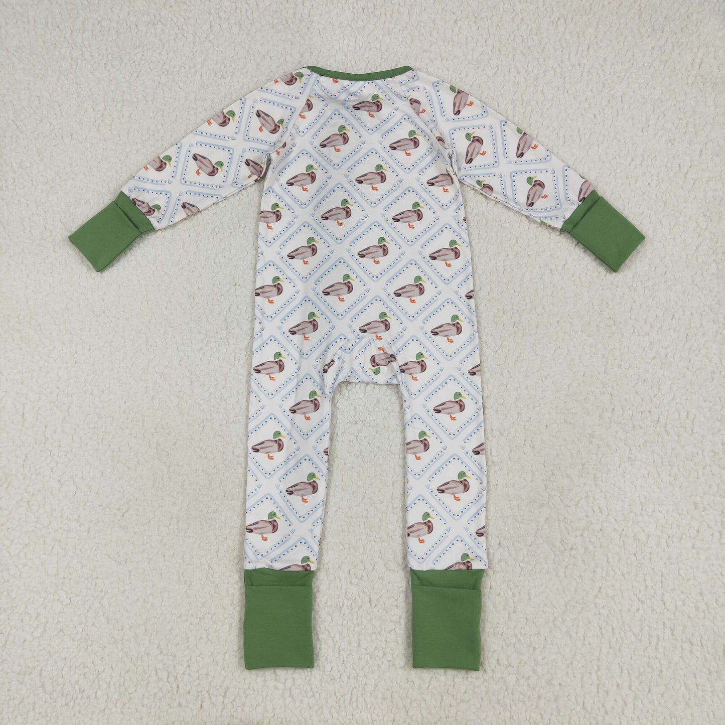 RTS NO MOQ LR2269 Duck plaid beige green zip-up long-sleeved jumpsuit