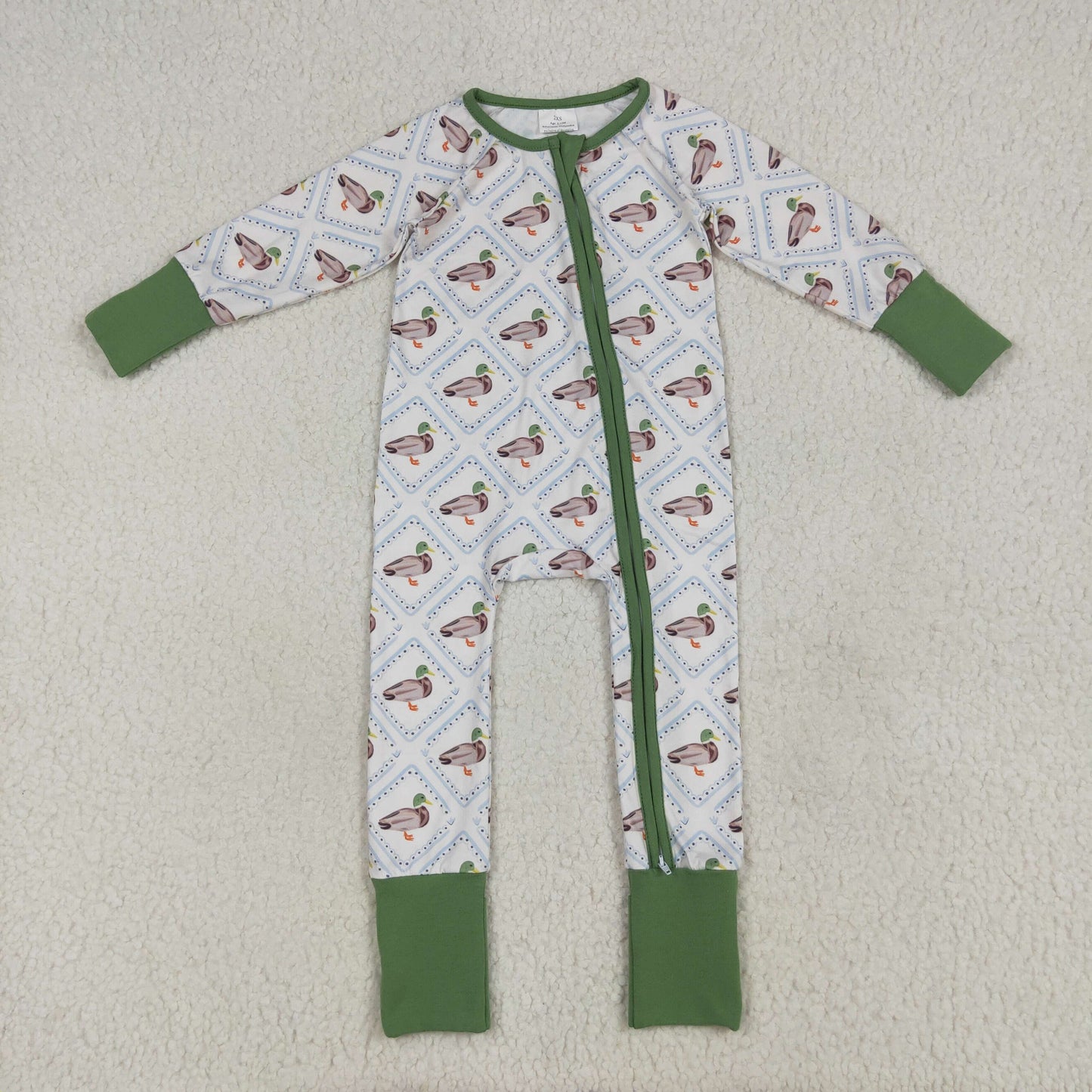 RTS NO MOQ LR2269 Duck plaid beige green zip-up long-sleeved jumpsuit