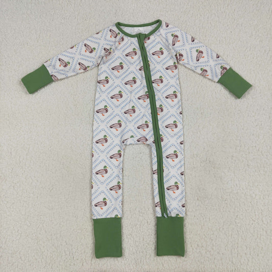RTS NO MOQ LR2269 Duck plaid beige green zip-up long-sleeved jumpsuit
