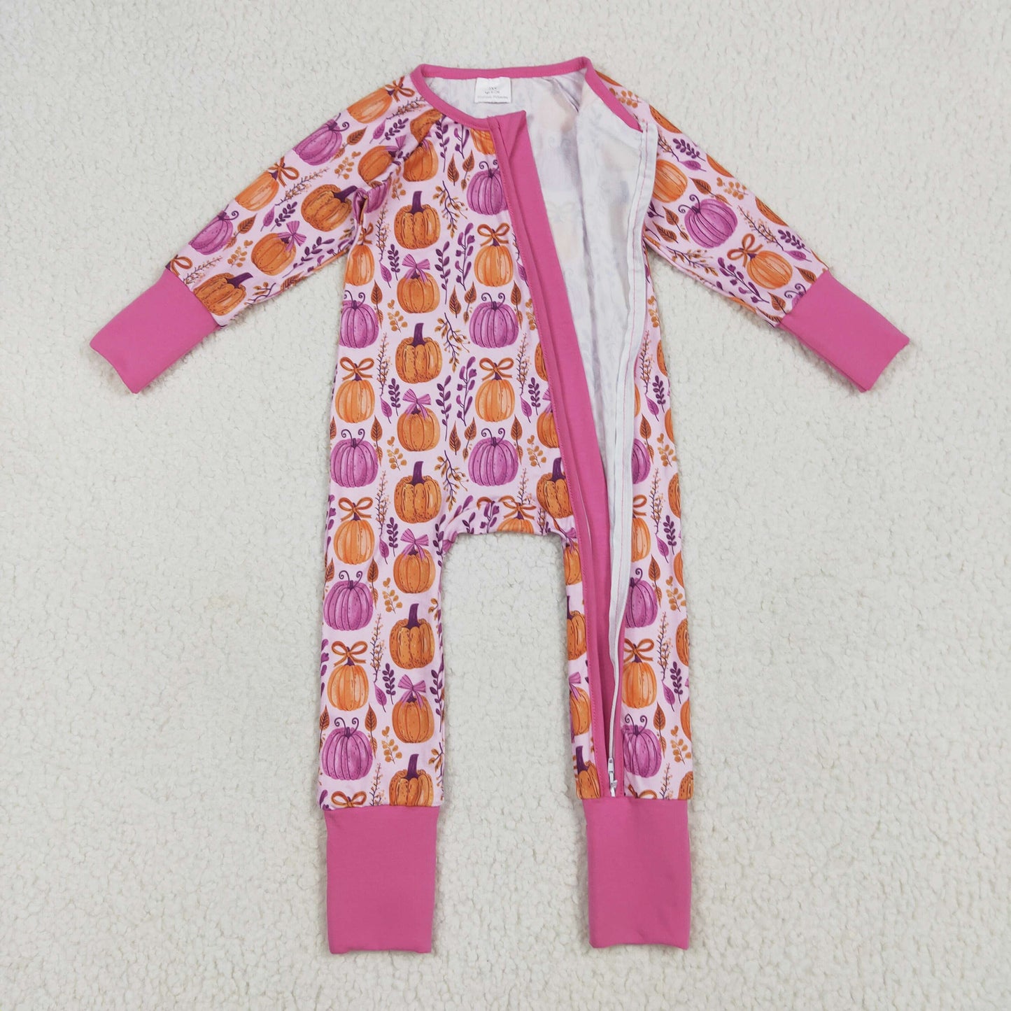 RTS NO MOQ（In Stock ) LR2270 Bowknot Pumpkin Leaf Rose Red Zipper Long Sleeve Jumpsuit