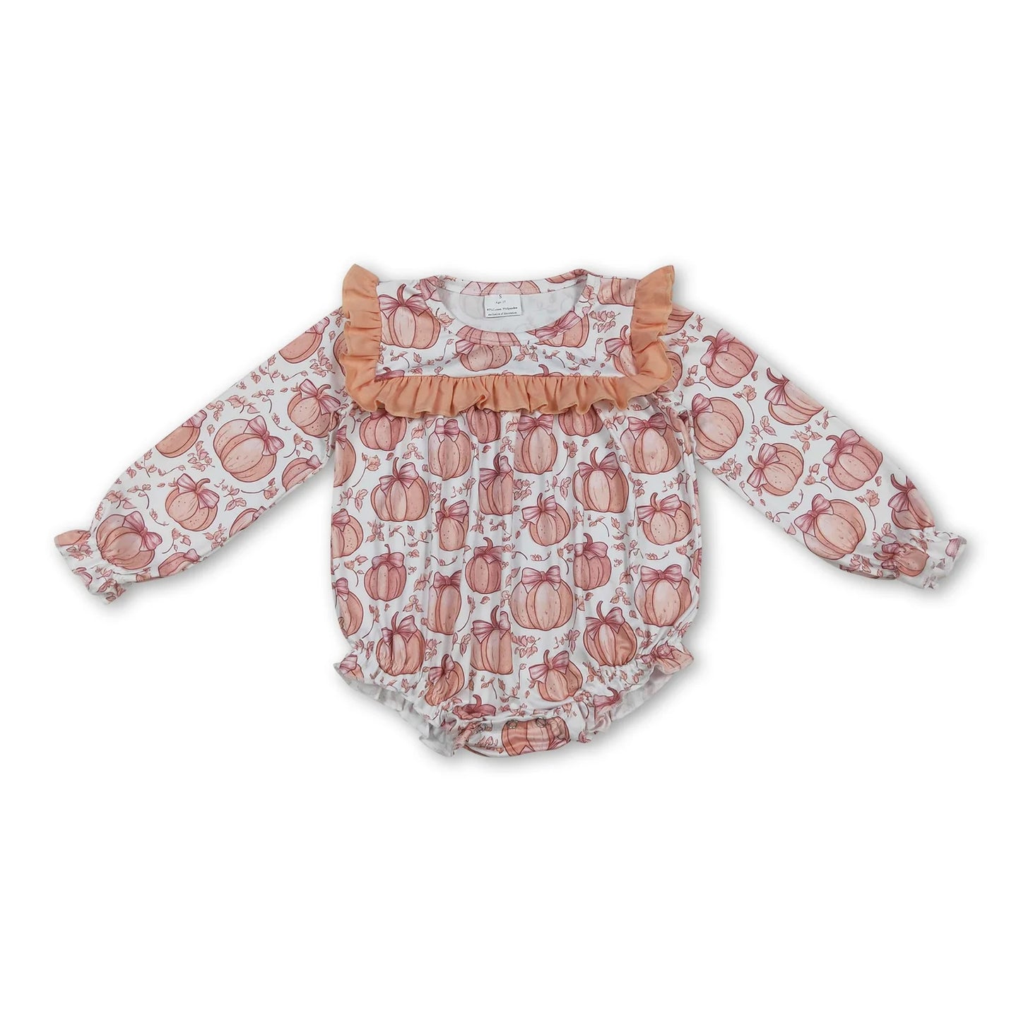 RTS NO MOQ Sibling milk silk Baby Girls Embroidery Turkey Pumpkin Floral Long Sleeve Ruffle Rompers