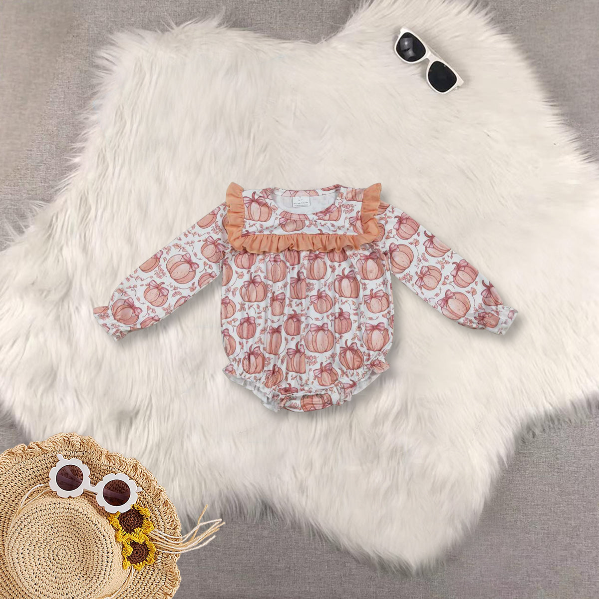 RTS NO MOQ Sibling Baby girl clothes hallowen pumpkin long-sleeved trousers suit & romper