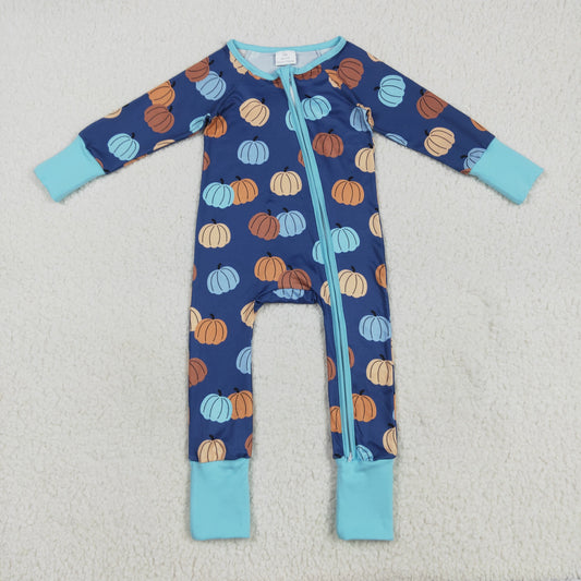 RTS NO MOQ（In Stock ) LR2364 Pumpkin blue zipper long sleeve jumpsuit