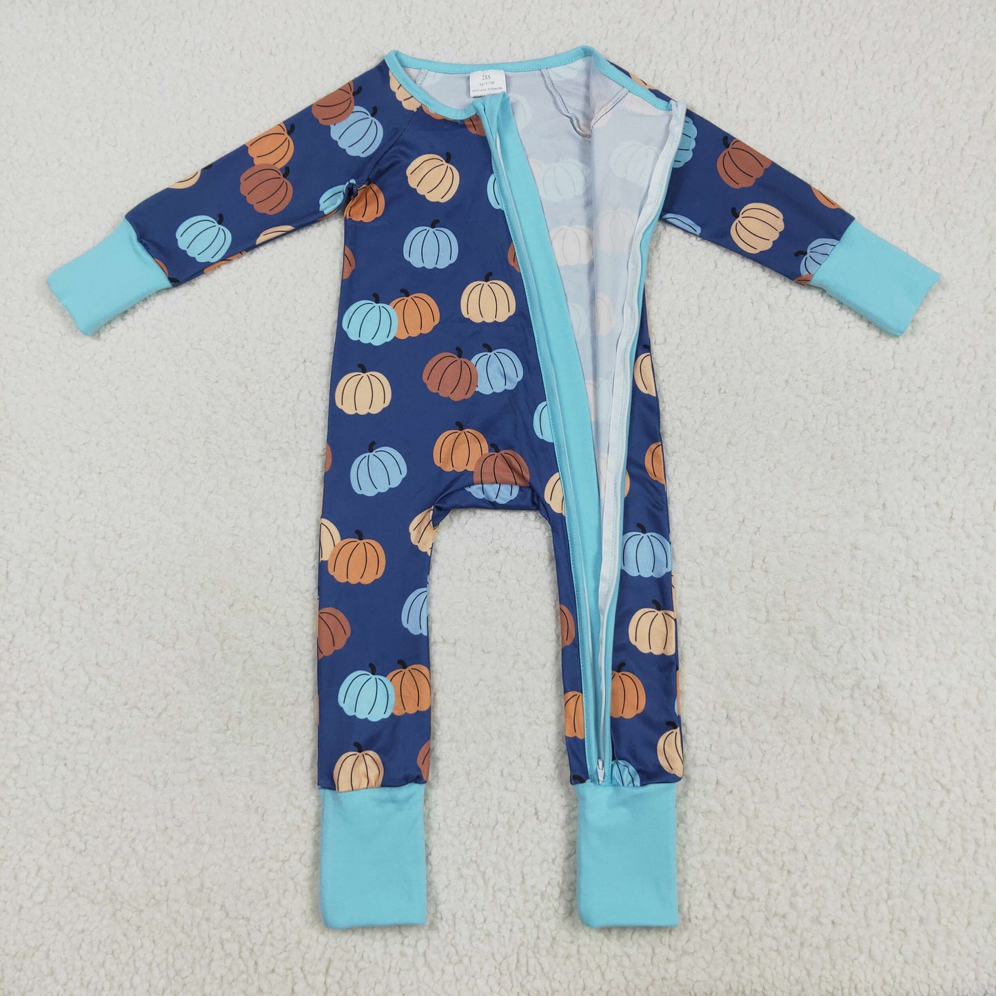 RTS NO MOQ（In Stock ) LR2364 Pumpkin blue zipper long sleeve jumpsuit
