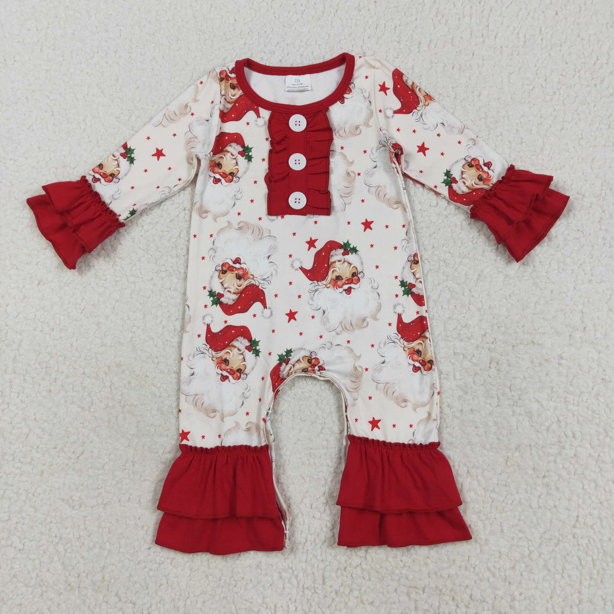 RTS NO MOQ Sibling milk silk Baby Girls Christmas Santa Stars Red Ruffle Set Romper