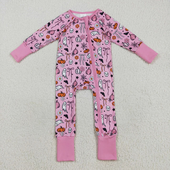 RTS Sibling baby girl clothes Halloween pumpkin long Sleeve pants sets and rompers