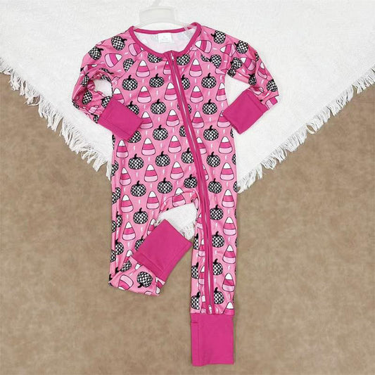 RTS NO MOQ（In Stock) LR2467 Halloween plaid pumpkin candy lightning and rose red zip-up long-sleeved bodysuit
