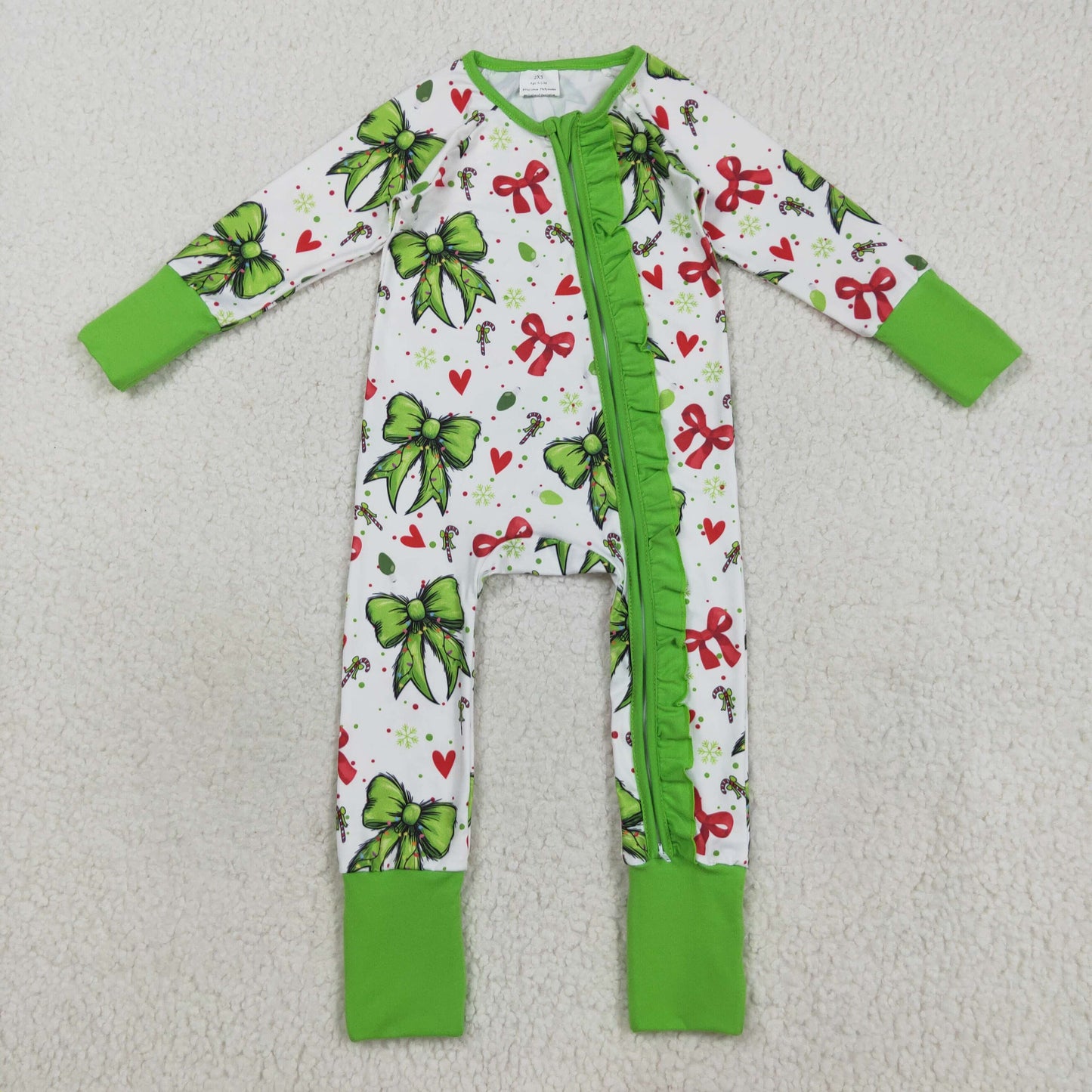 RTS Sibling baby girl clothes Christmas bow green long Sleeve pants sets and rompers
