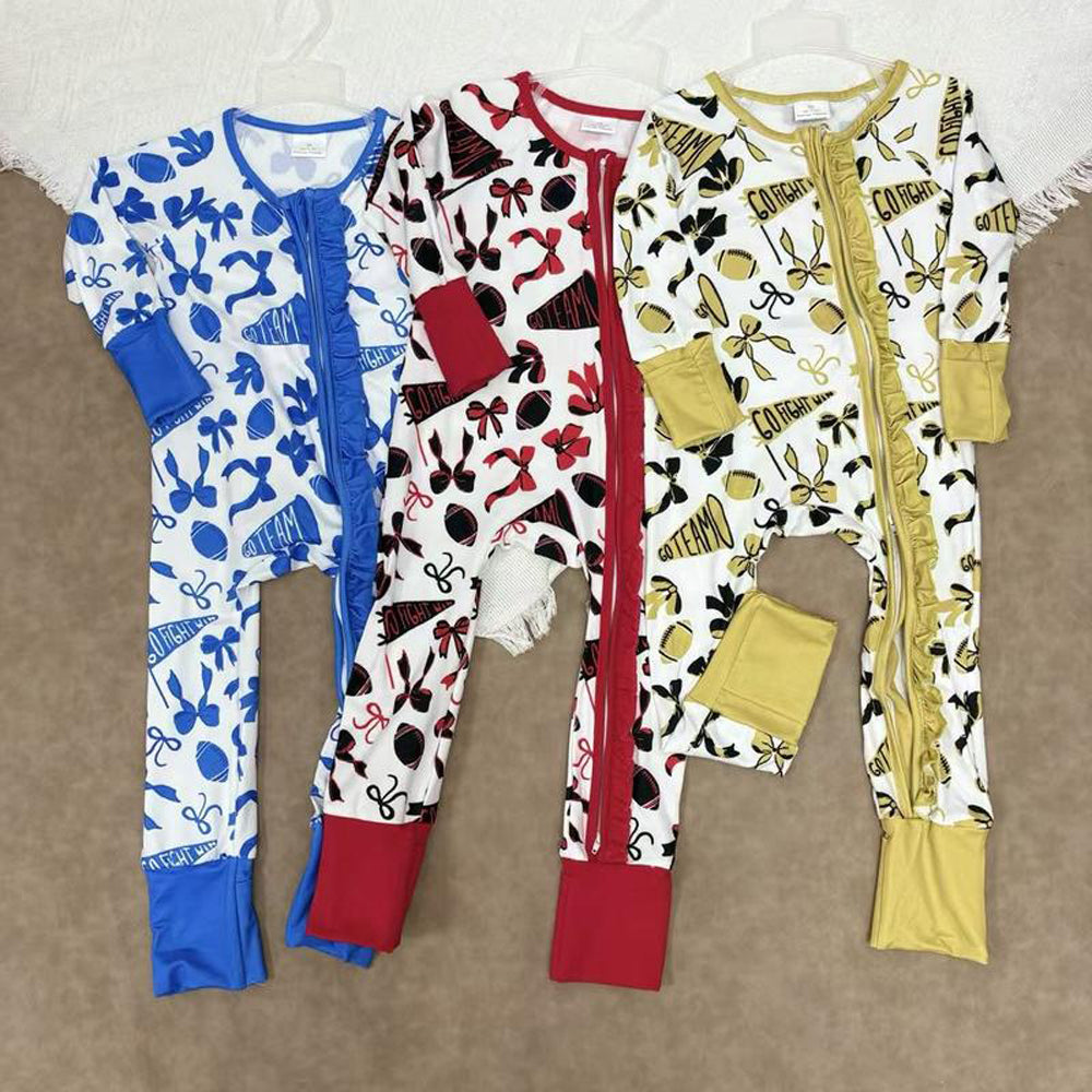 RTS NO MOQ Sibling Baby boy girl clothes Bow long Sleeve Romper Mixed Sizes
