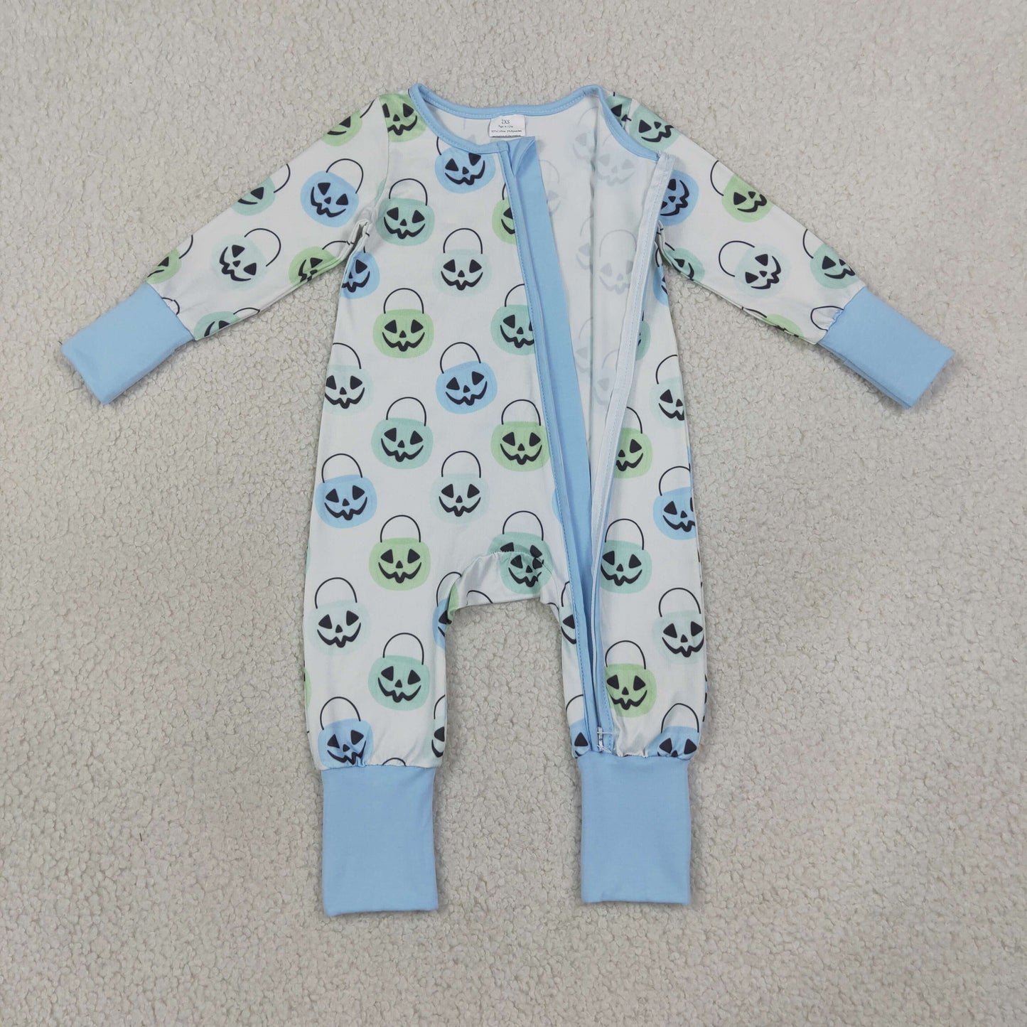 RTS NO MOQ milk silk LR2534 Baby Boys Ghost Pumpkins Halloween Two Way Zip Convertible Rompers