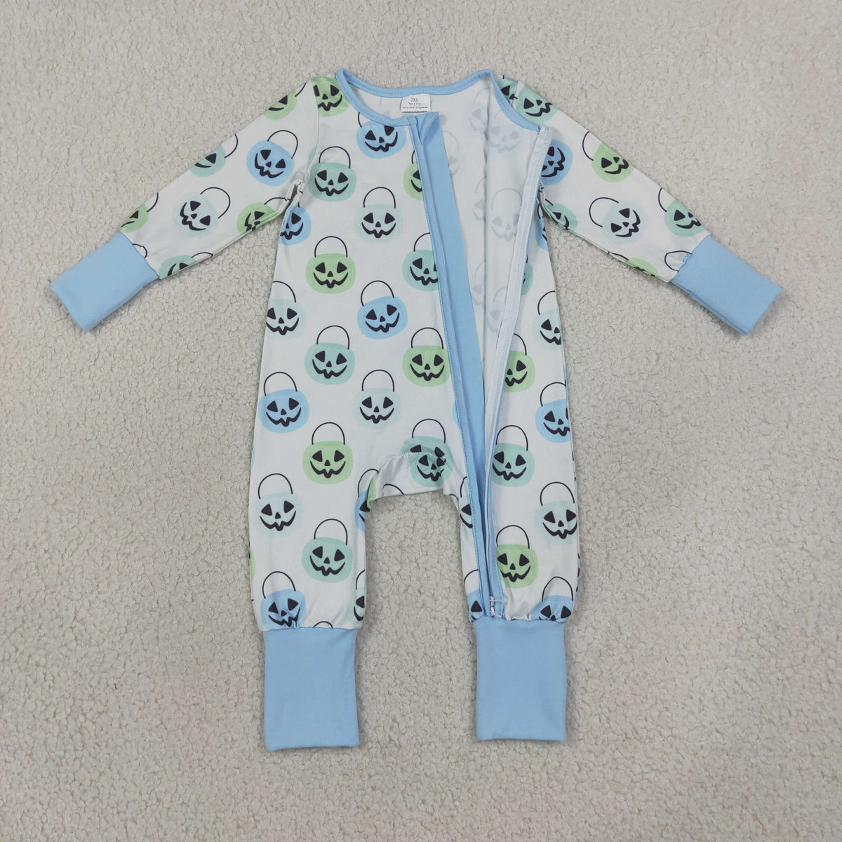 NEW RTS NO MOQ milk silk LR2534 Baby Boys Halloween Print Two Way Zip Convertible Footed Rompers