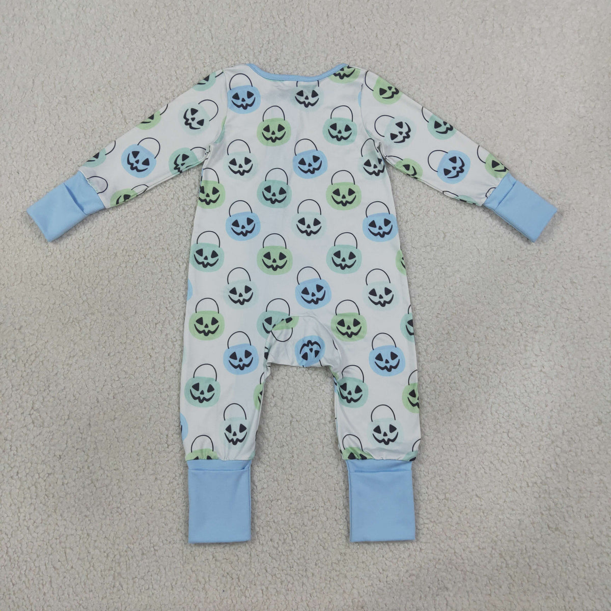 NEW RTS NO MOQ milk silk LR2534 Baby Boys Halloween Print Two Way Zip Convertible Footed Rompers