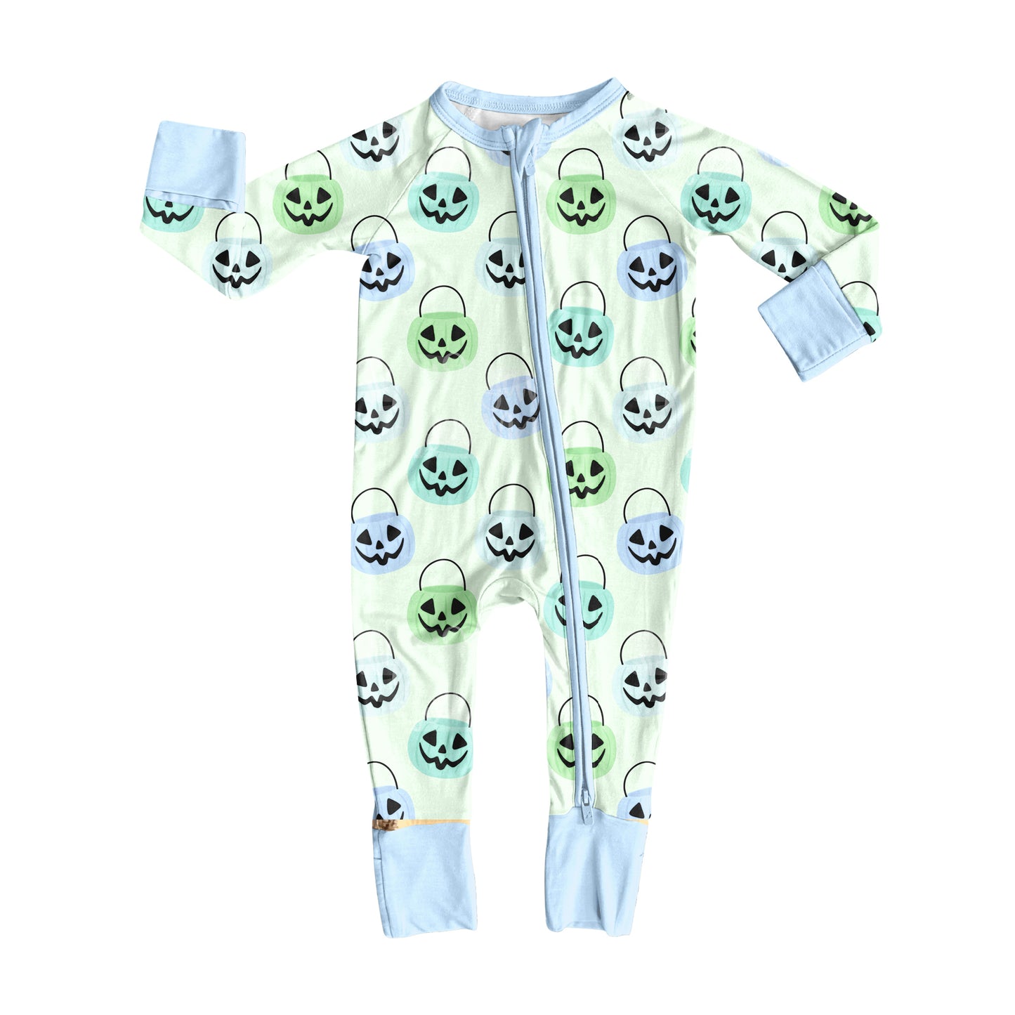 (Pre Order) No moq LR2534 Baby Boys Halloween Print Two Way Zip Convertible Footed Rompers