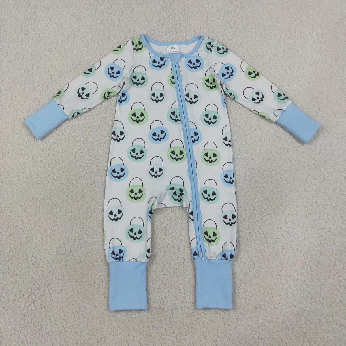 NEW RTS NO MOQ milk silk LR2534 Baby Boys Halloween Print Two Way Zip Convertible Footed Rompers