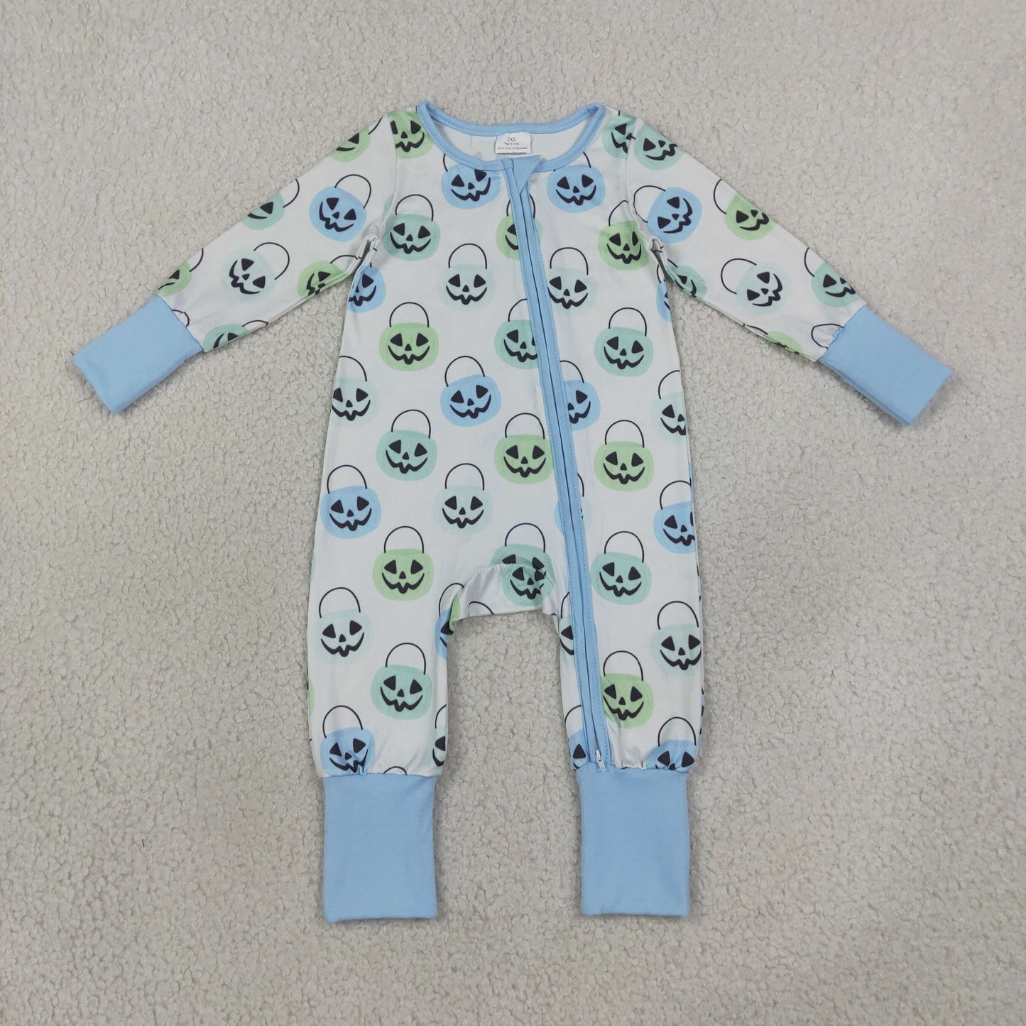 RTS NO MOQ milk silk LR2534 Baby Boys Ghost Pumpkins Halloween Two Way Zip Convertible Rompers