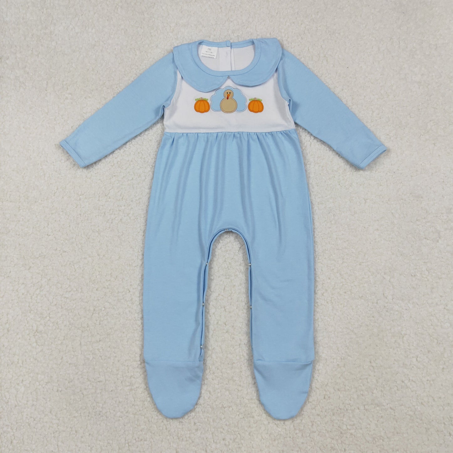 RTS NO MOQ Sibling Baby girls boy clothes embroidery halloween pumpkin turkey long sleeve rompers