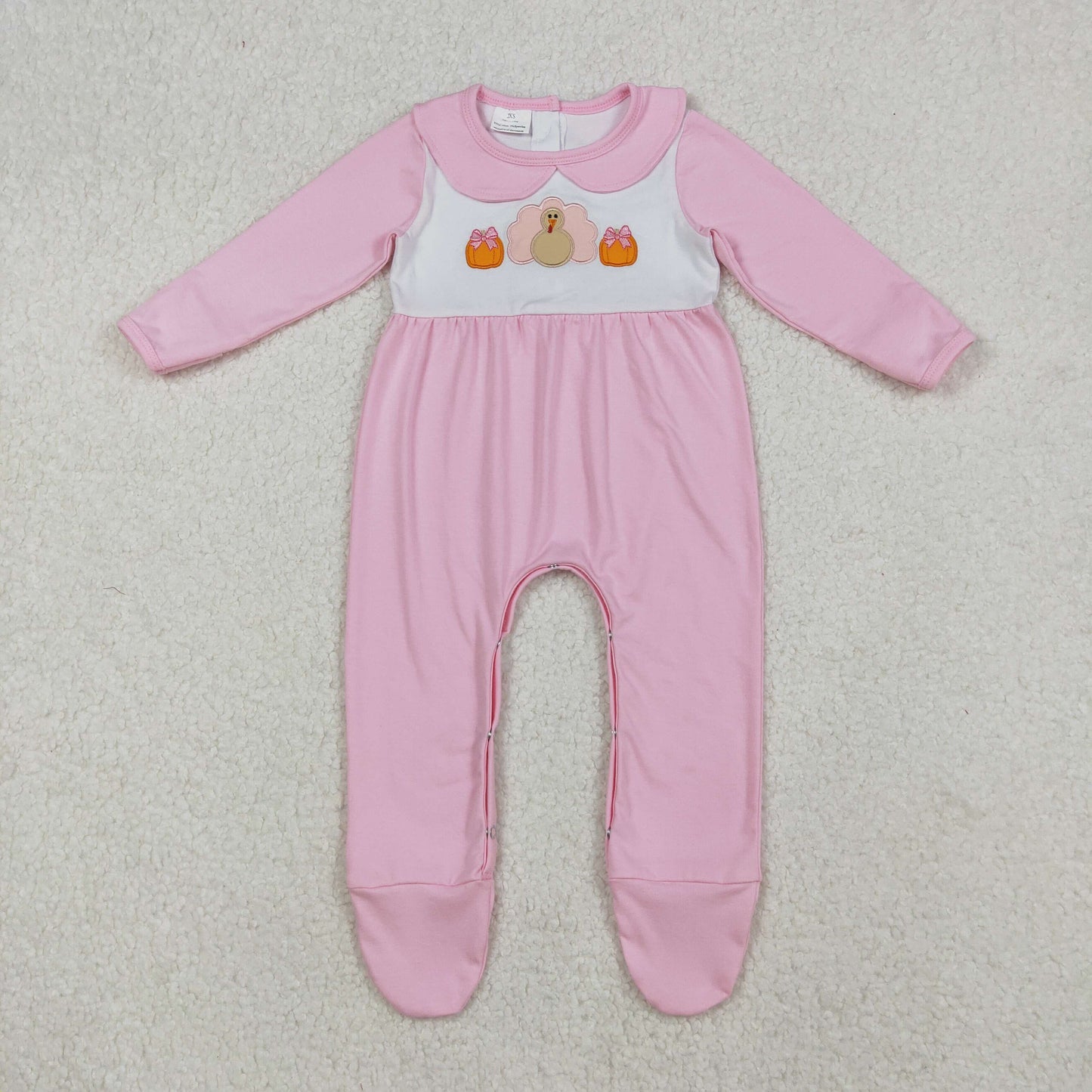 RTS NO MOQ Sibling Baby girls boy clothes embroidery halloween pumpkin turkey long sleeve rompers
