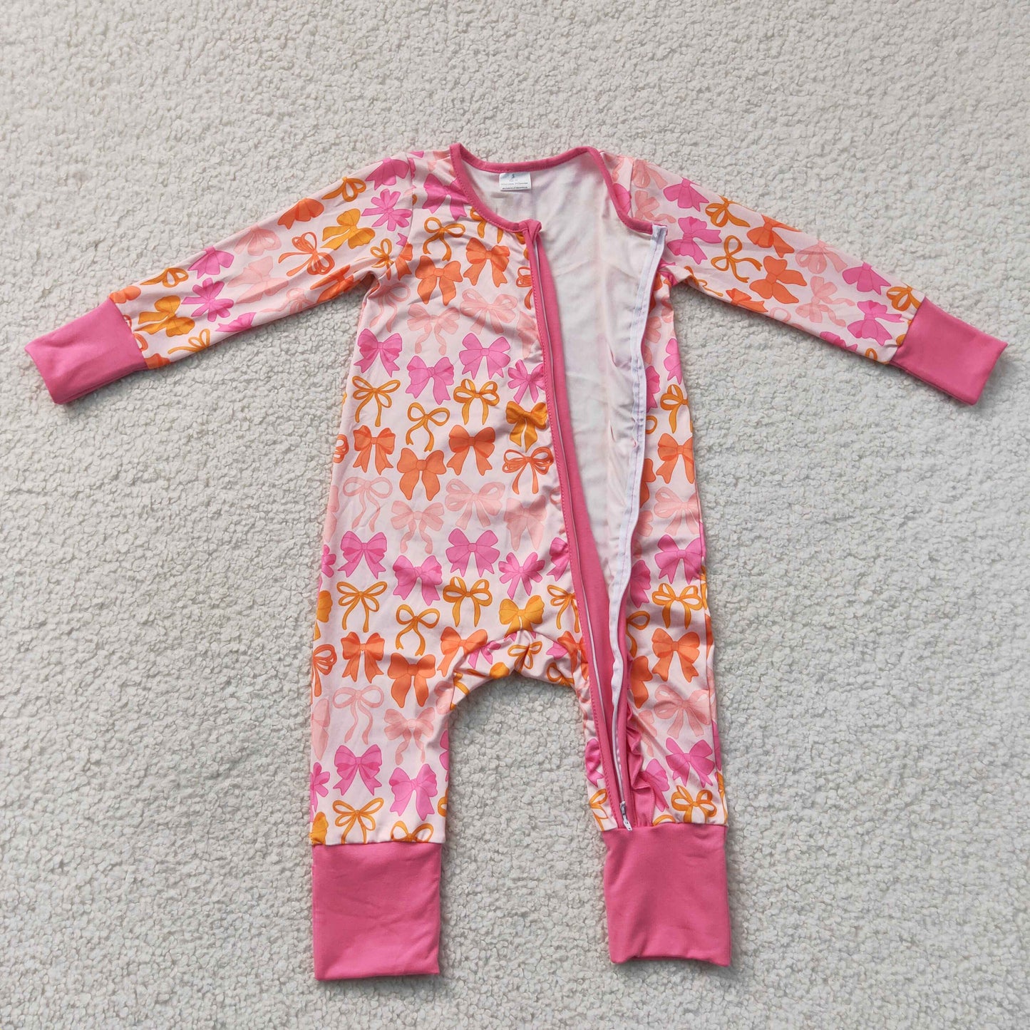 RTS NO MOQ milk silk LR2567 Baby Girls Bow Plaid Printed Long Sleeve Two Way Zip Ruffle Convertible Rompers