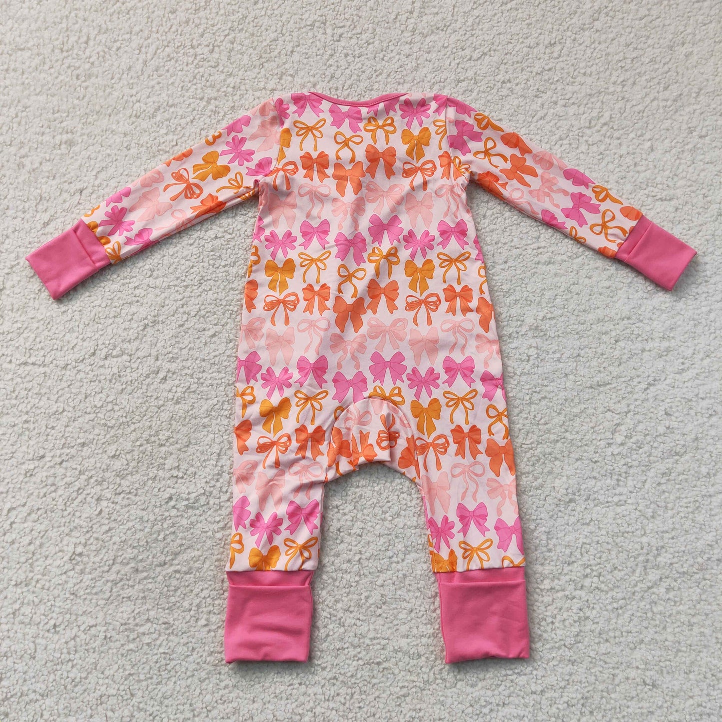 RTS NO MOQ milk silk LR2567 Baby Girls Bow Plaid Printed Long Sleeve Two Way Zip Ruffle Convertible Rompers