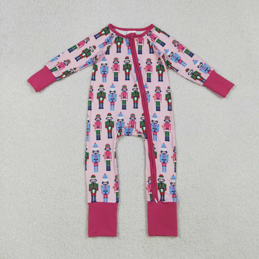 RTS NO MOQ（In Stock) LR2598 Christmas Nutcracker Pink Zippered Long-Sleeved Bodysuit
