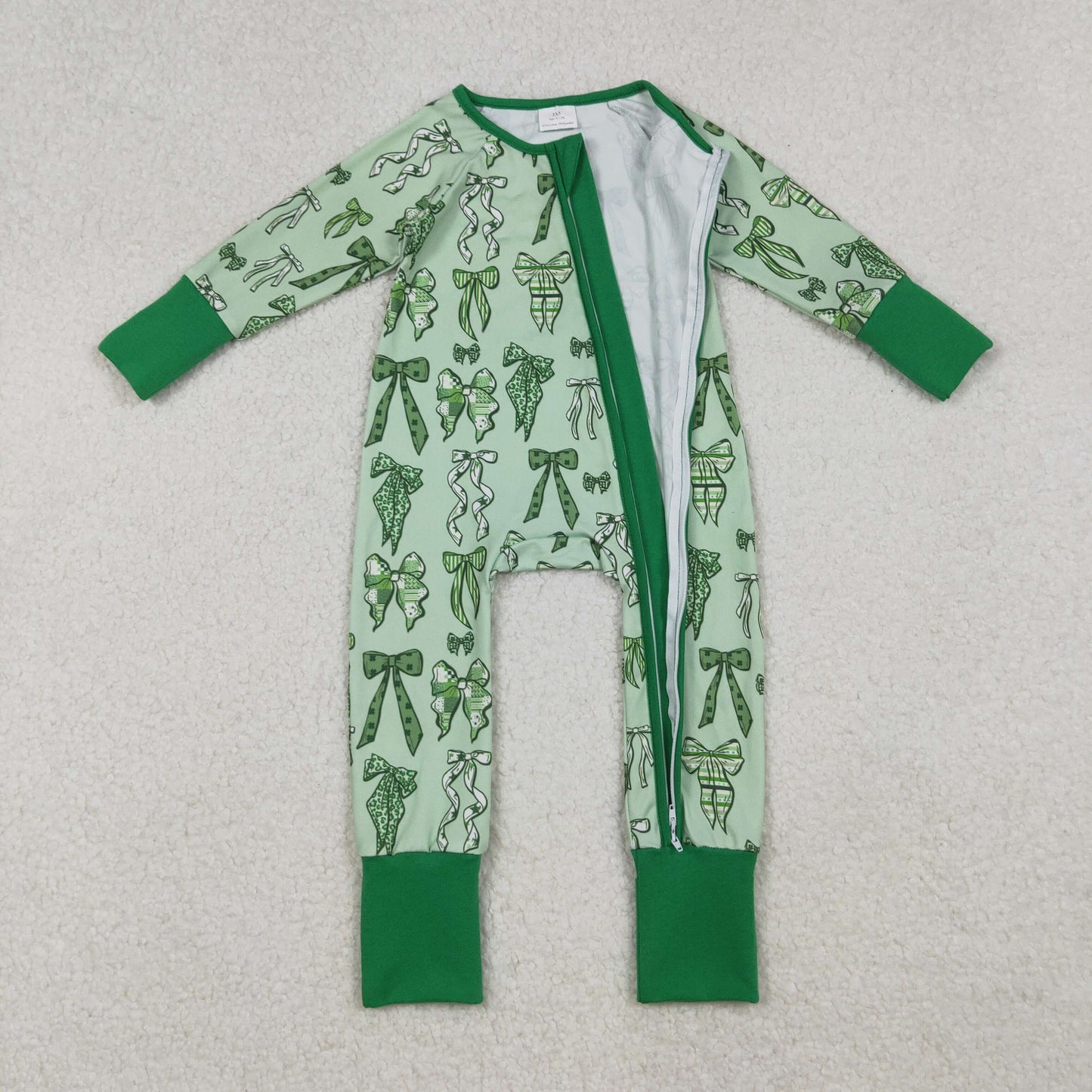 12/18m-7/8t RTS Sibling baby girl clothes bow green long Sleeve pants sets and rompers