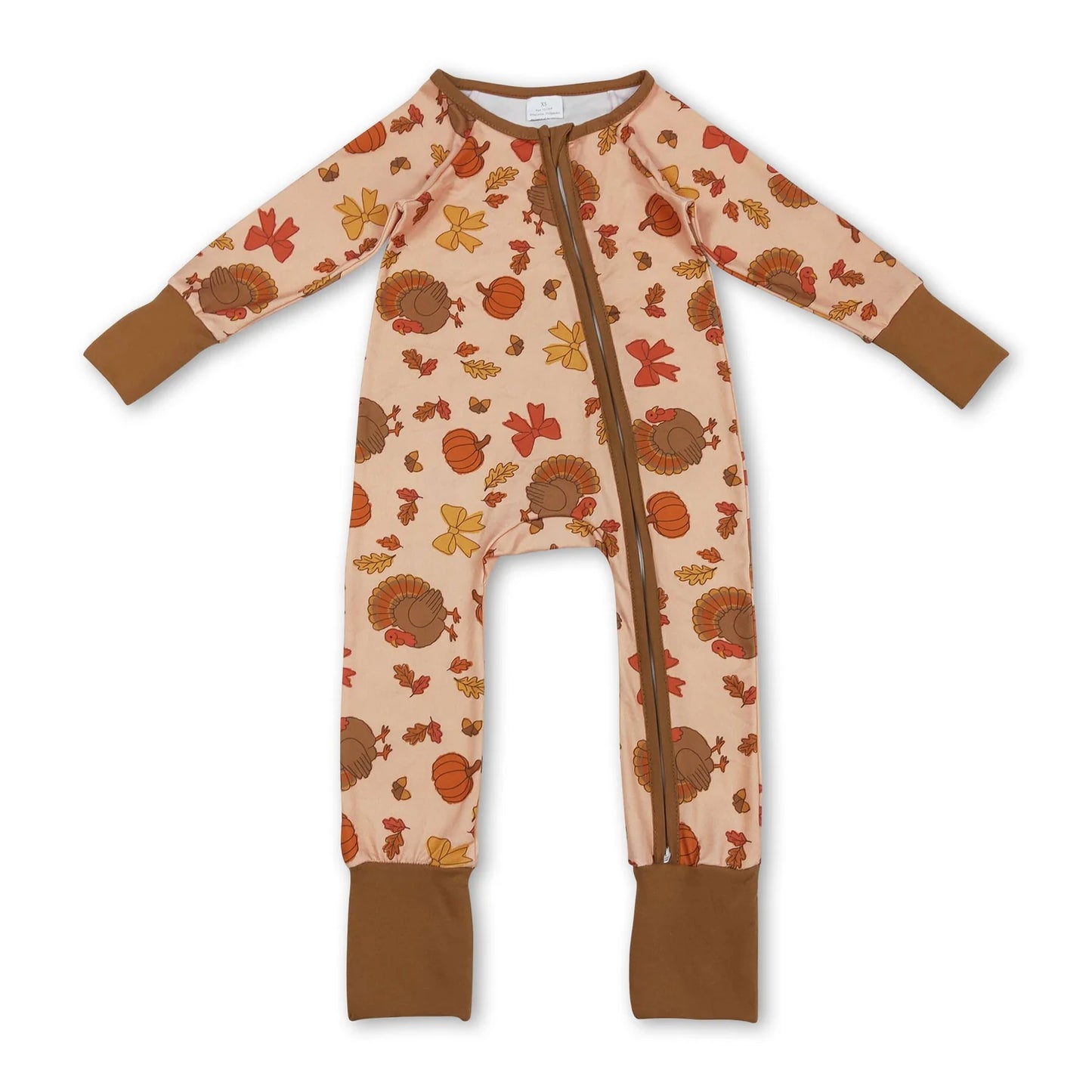 RTS NO MOQ Sibling milk silk Baby Cute Autumn Turkey Zipper Long Sleeve Rompers Holiday Outfit