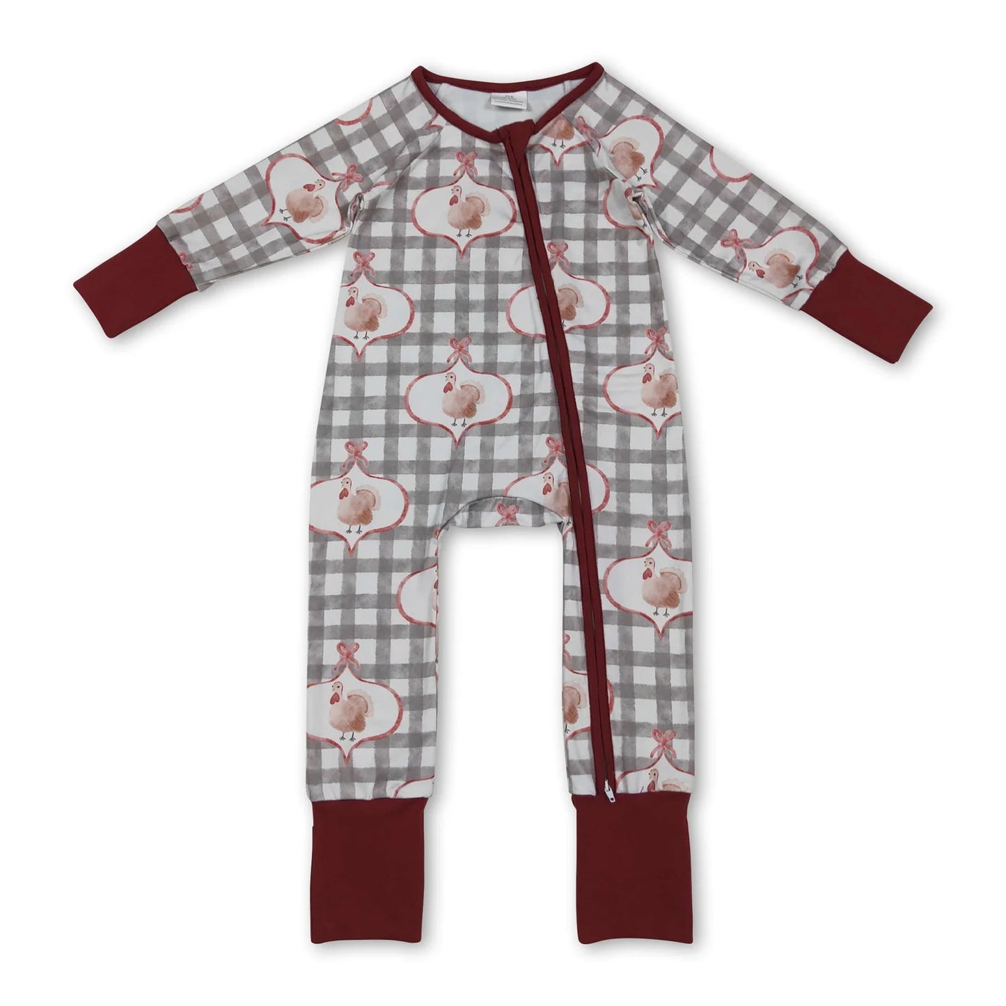 RTS NO MOQ Sibling milk silk Baby Cute Autumn Turkey Zipper Long Sleeve Rompers Holiday Outfit