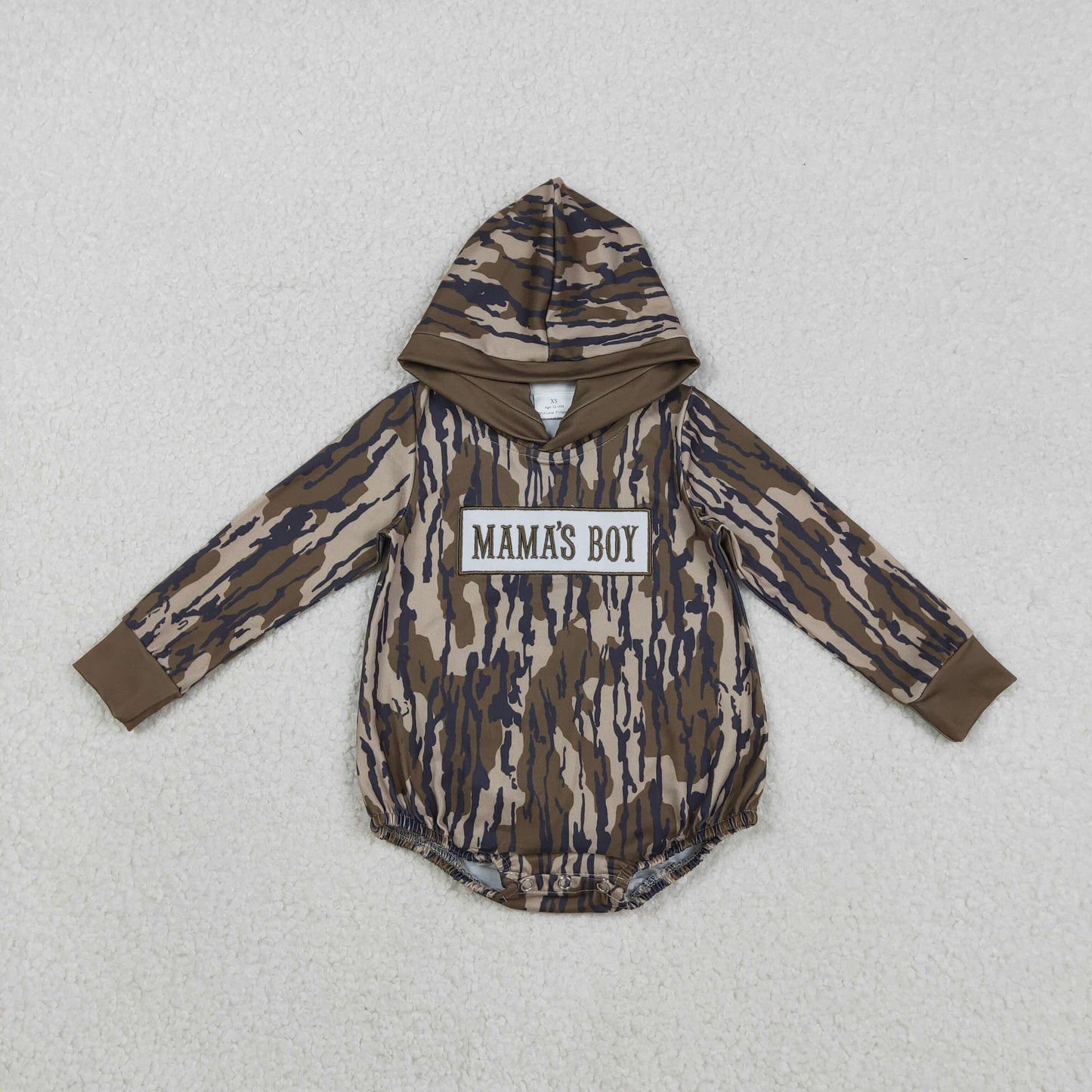 RTS NO MOQ Sibling baby boy clothes Embroidered Mama's Boy Brown-Green Camouflage Hooded Long-Sleeve Jumpsuits
