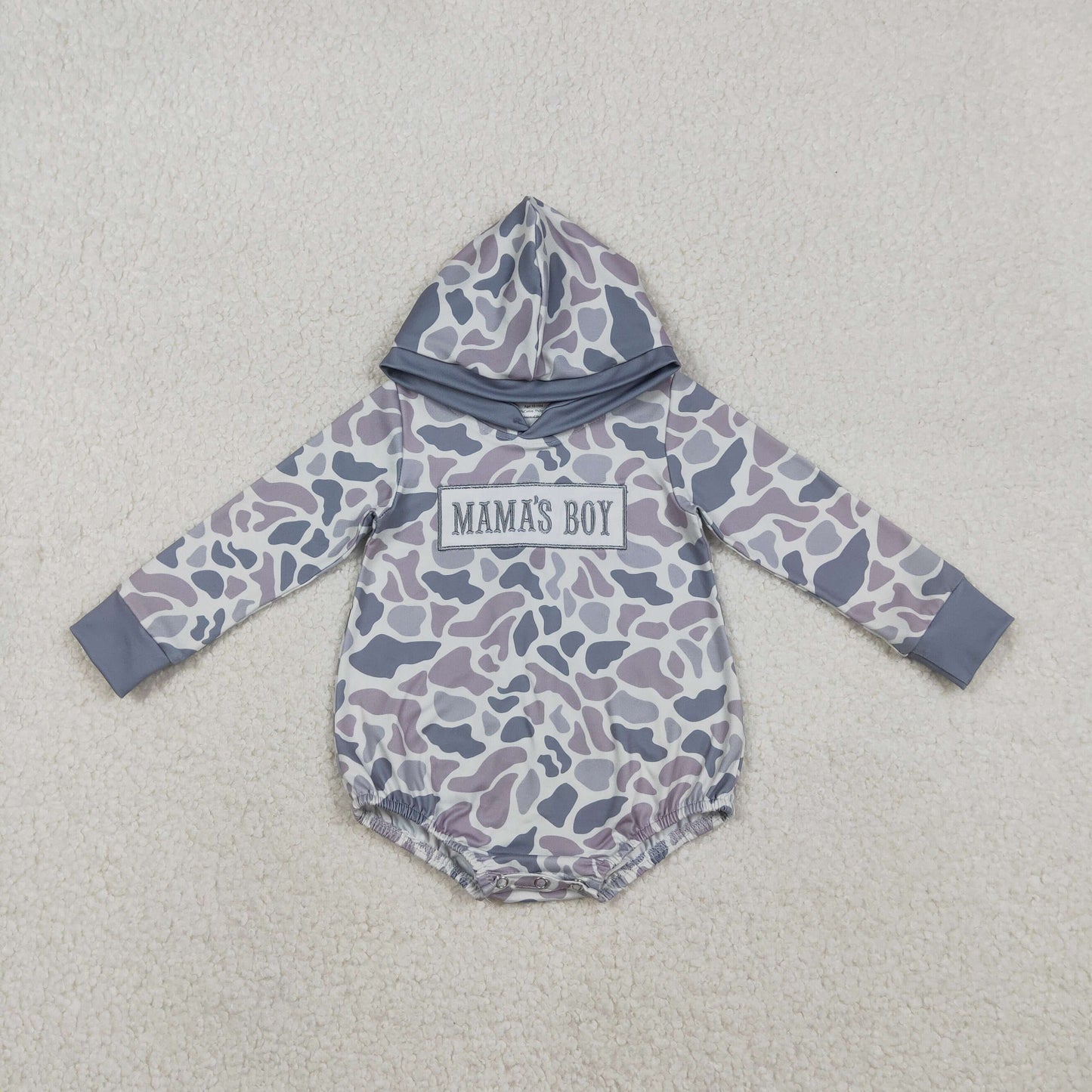 RTS NO MOQ Sibling baby boy clothes Embroidered Mama's Boy Brown-Green Camouflage Hooded Long-Sleeve Jumpsuits