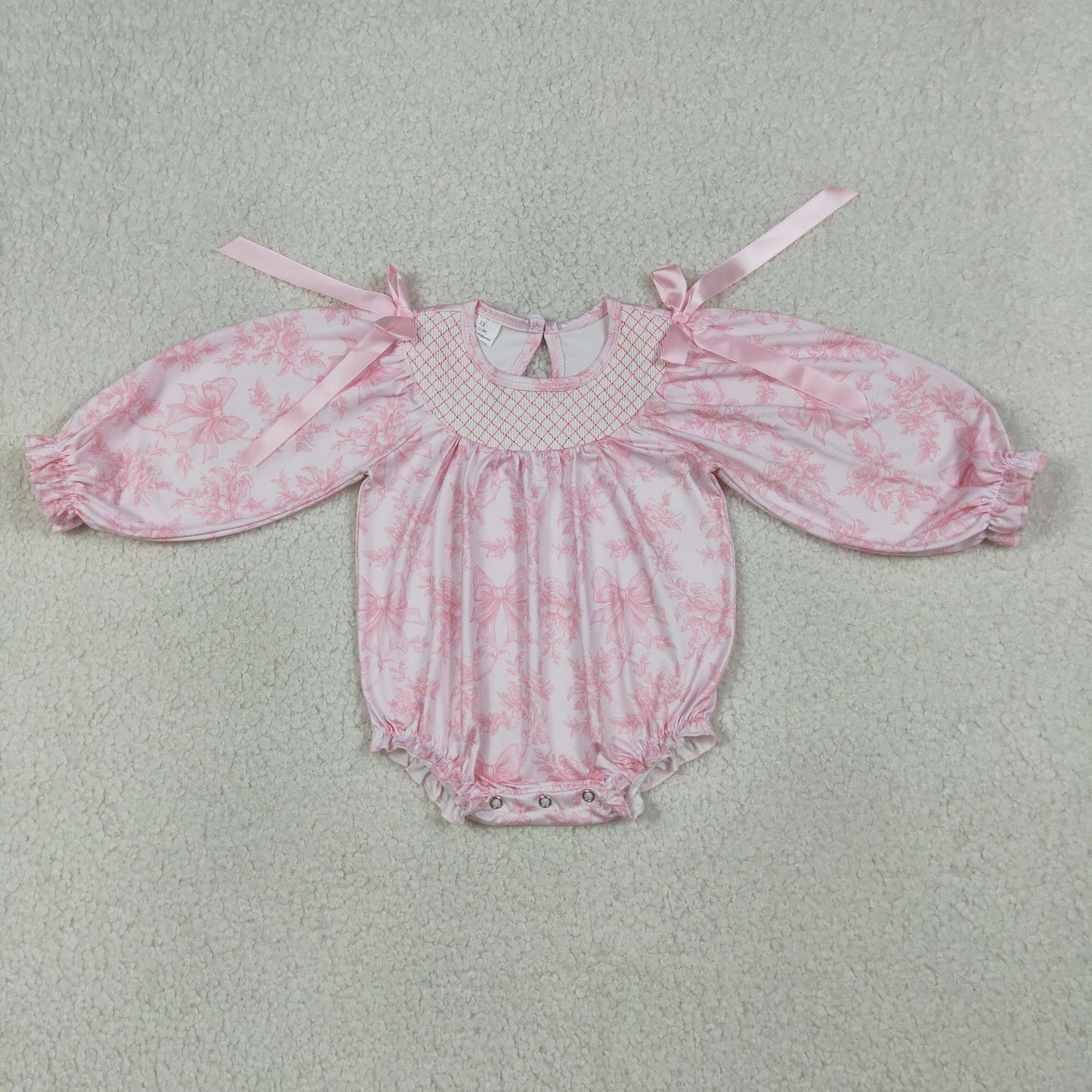 RTS NO MOQ LR2932 Baby Boys Smocked  Long Sleeve Ruffle Bows Rompers