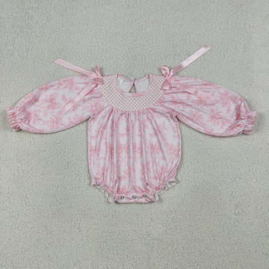 RTS NO MOQ LR2932 Baby Boys Smocked  Long Sleeve Ruffle Bows Rompers