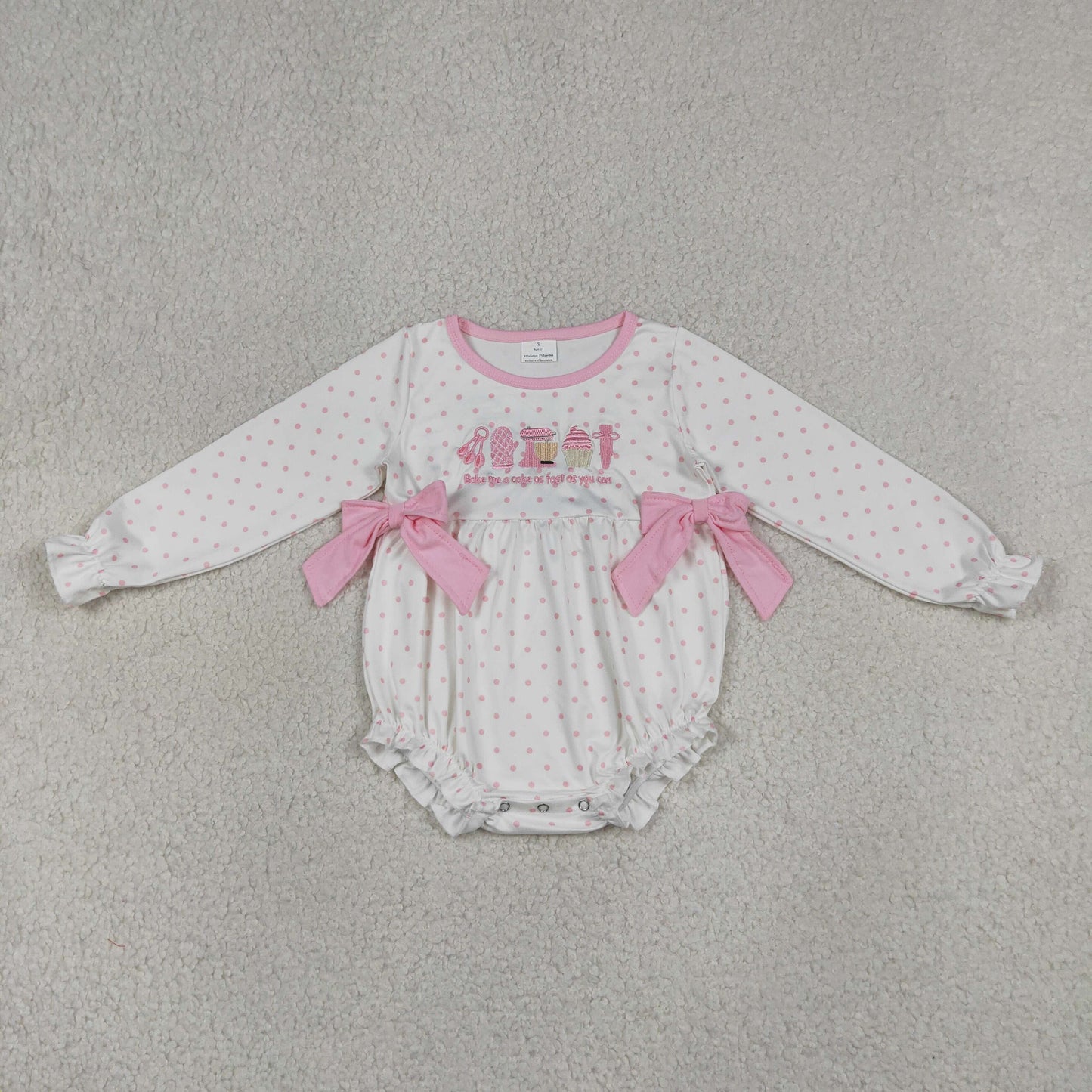 RTS NO MOQ milk silk LR2947 Pink Polka Dots Embroidery Cake Baby Girls Birthday Ruffle Rompers