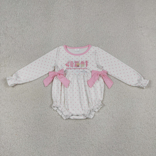 RTS NO MOQ milk silk LR2947 Pink Polka Dots Embroidery Cake Baby Girls Birthday Ruffle Rompers