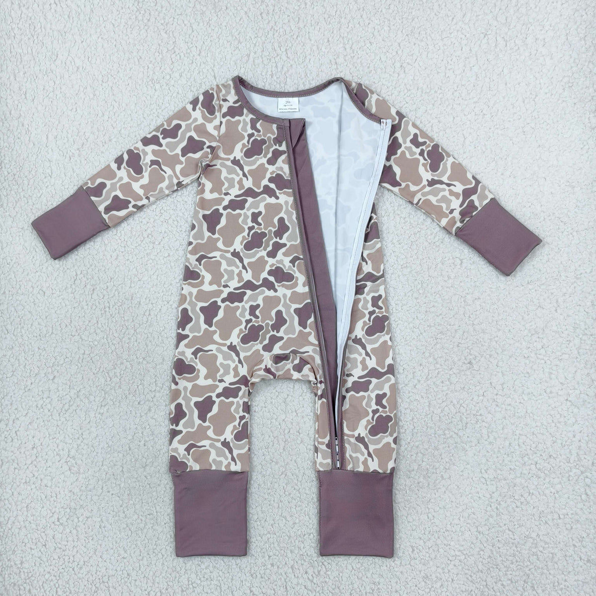 NEW RTS NO MOQ milk silk LR2948 Baby Boys Camo Long Sleeve Two Way Zipper Convertible Crotch Zip Rompers
