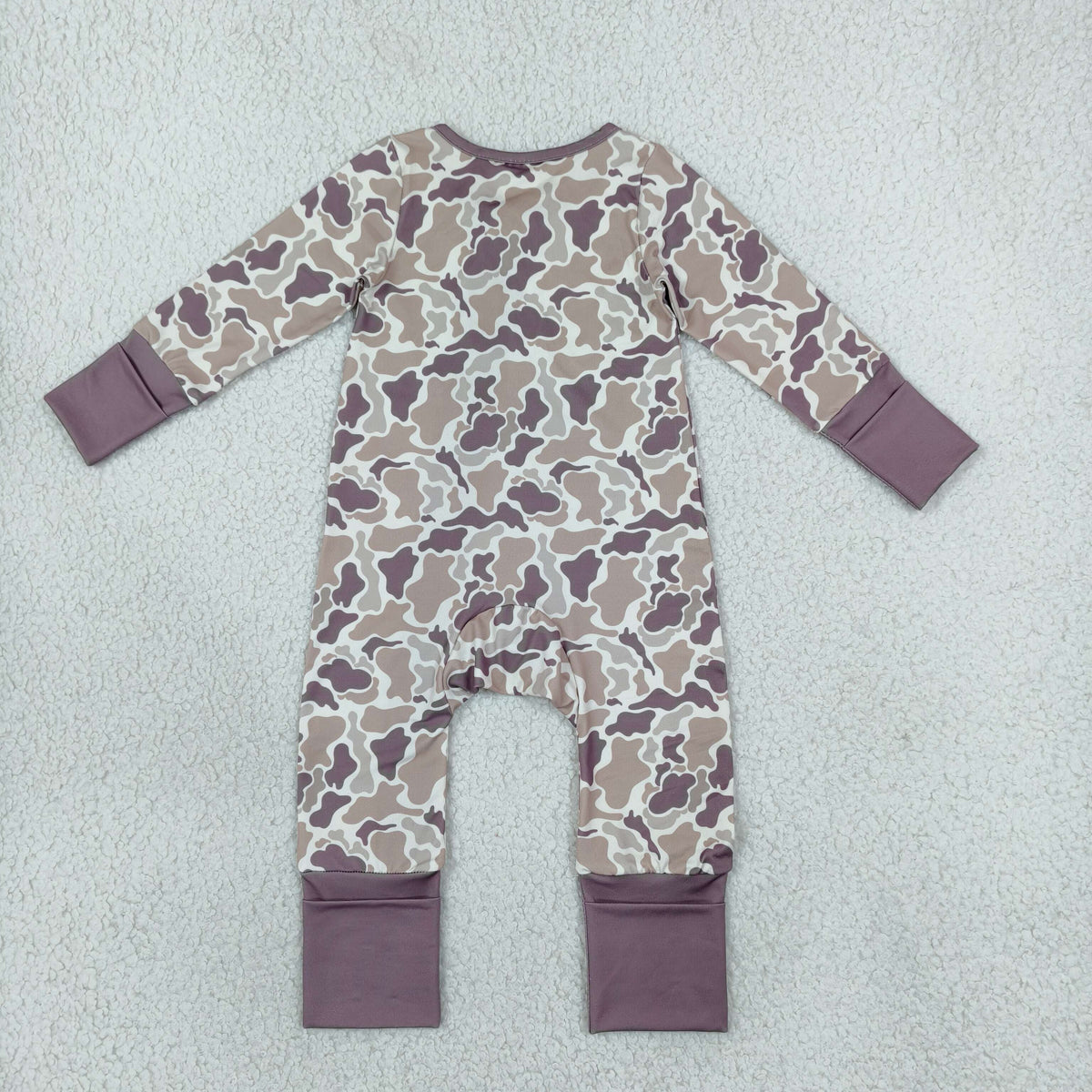 NEW RTS NO MOQ milk silk LR2948 Baby Boys Camo Long Sleeve Two Way Zipper Convertible Crotch Zip Rompers