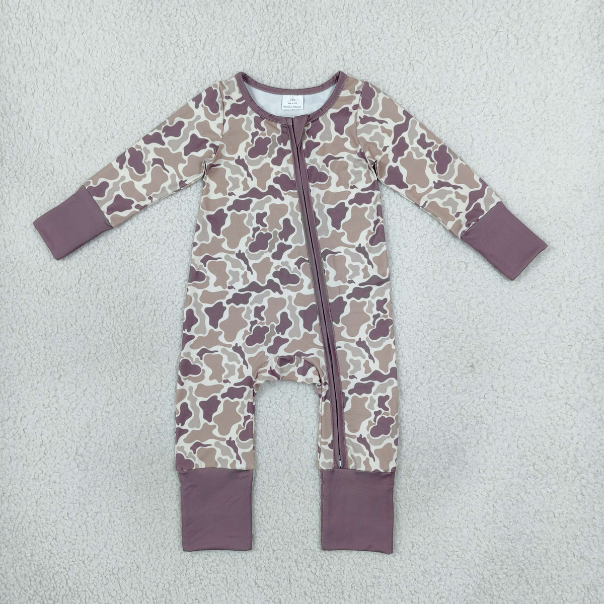 NEW RTS NO MOQ milk silk LR2948 Baby Boys Camo Long Sleeve Two Way Zipper Convertible Crotch Zip Rompers